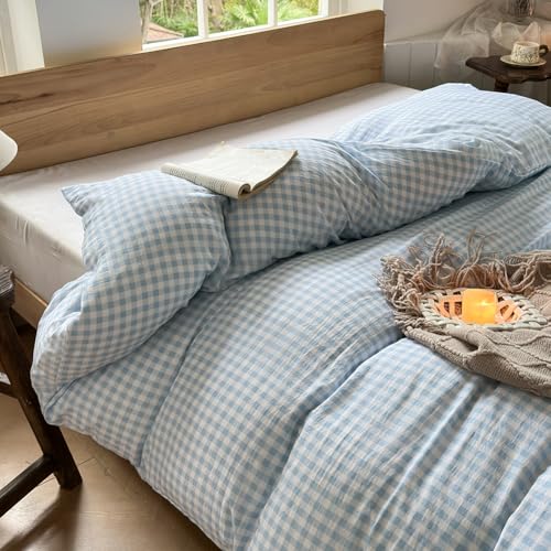 Light Blue Gingham Weighted Blanket Cover 60