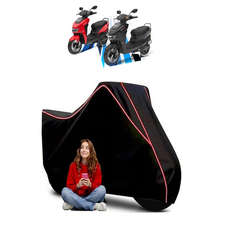 Image of Drift DX Plus Scooty Bike Cover Water Resistant Outdoor Use Universal Fit Scooters Motorcycles Heavy Duty UV Protection Dust Rain Scratch Resistant Elastic Bottom Black Blue Piping