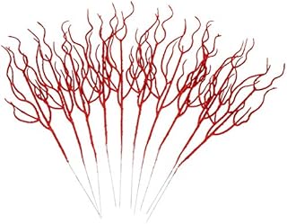 NUOBESTY 10pcs Glitter Christmas Leaves Picks Artificial Leaf Spray Picks Christmas Tree Poinsettia Flower Stems Branches Picks for Xmas Wreath Wedding Table Centerpiece Decorations Red