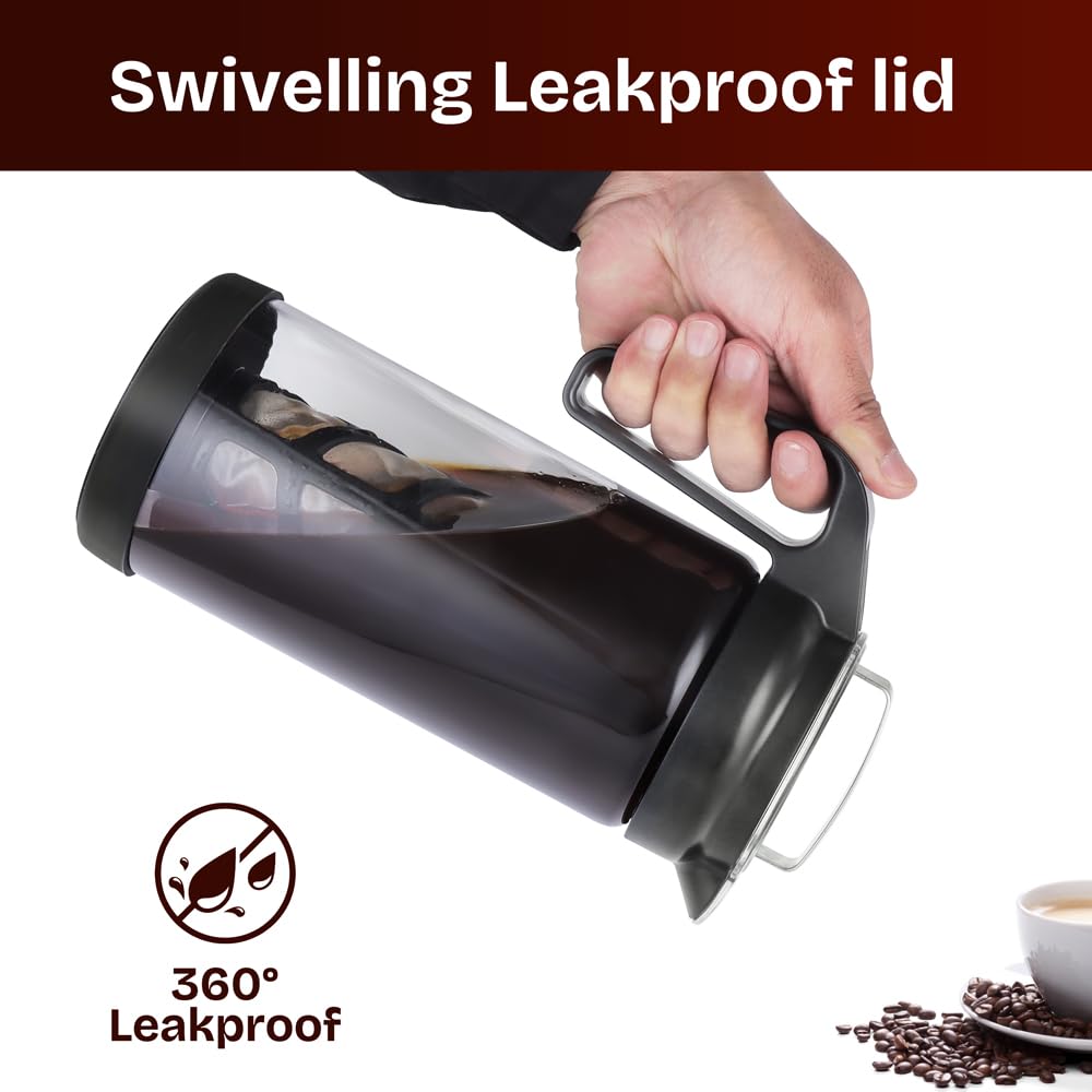 Wedrink Cafetière à infusion froide 1,3L en verre borosilicaté, filtre en acier inoxydable