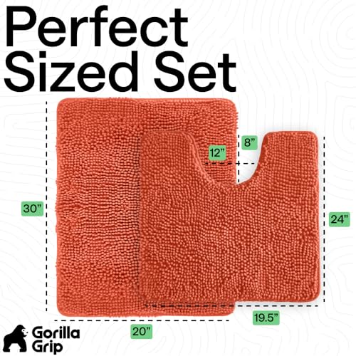 Image of GORILLA GRIP Bathroom Rug Sets, Soft Chenille 2 Piece Area Rugs Set, Toilet Base Mat and 30x20 Carpet, Absorbent Microfiber Washable Mats Dry Quickly, Home Decor and Bath Room Accessories, Coral
