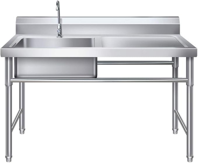 TFIANYNI Freistehende Waschtisch Komplettset - Edelstahl Spüle 55x45x86cm Mit 360° Hahn Und Stauraum