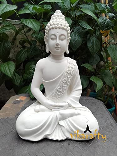 Image of Handcrafted Polymarble Meditation /Dhyan Buddha Statue Lord Figurine /Idol Gift Items (White,6 * 4 * 10.5inch)