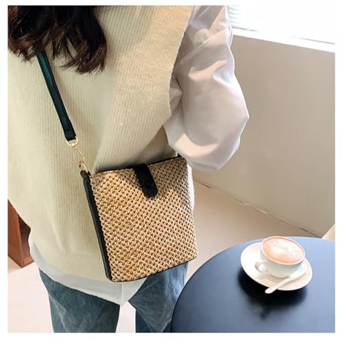 Women 2025 Summer Purse Straw Woven Cross Body Bucket Bag Trendy Shoulder Handbag Casual Tote Travel Beach3