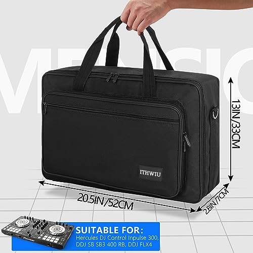 Image of Padded DJ Controller Case for DDJ FLX4, DDJ SB SB3 400 RB, Hercules DJ Control Inpulse 300, L 20.5 X W 12.5 X H 2.75 inches, Black