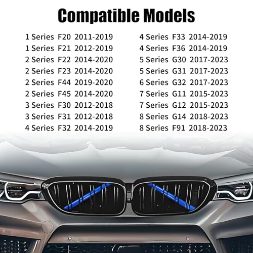 Image of V Brace Wrap Covers Compatible with BMW Grille Inserts StripesWra | Blue Grill Inserts Compatible with BMW F30 G30 F20 F22 F32 G32 G11 G12 M5 F90 For 1 2 3 4 5 6 7 Series Accessories