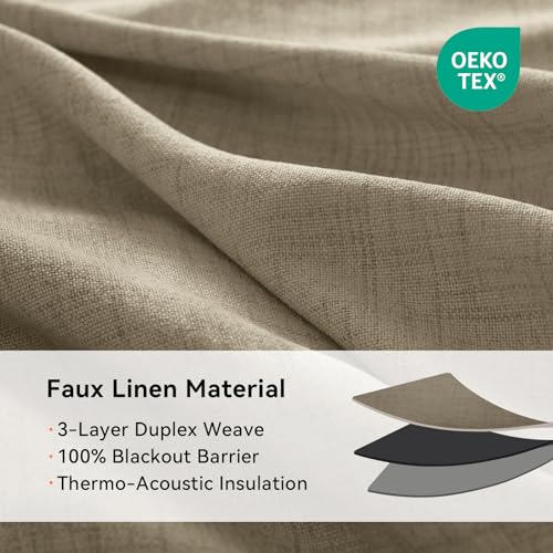 Image of 100% Blackout Shield Linen Textured Total Blackout Curtains for Bedroom 72 Inches Long, Plaza Taupe Grommet Curtains for Living Room, Thermal Insulated Room Darkening Drapes, 50 inch W x 72 inch L, 2 Panels