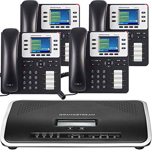 Flash Sale Business Phone System by Grandstream: Enhanced Pack with Auto Attendant, Voicemail, Cell & Remote Phone Extensions, Call Recording & Free Mission Machines Phone Service for 1 Year (4 Phone Bundle)