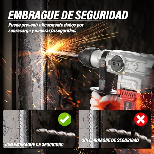 Miniatura 6 de Teeno Martillo Perforador, 1500w Martillo Demoledor, Martillo Percutor Con Sds-Plus Mandril, 7j, 1000rpm, 4500bpm, 4 Funciones, Control De Vibración, Para Concreto, Metal Y Madera