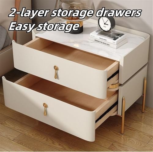 Modern Solid Wood Nightstand with 2 Storage Drawers, Stylish Bedside Table & Sofa End Table, Metal Legs, Functional Side Table for Bedroom & Living Room Storage.