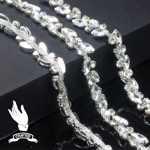 image for PEARLY JUN 1 Yard Rhinestone Trim Chain Silver String Strips Crystal A
