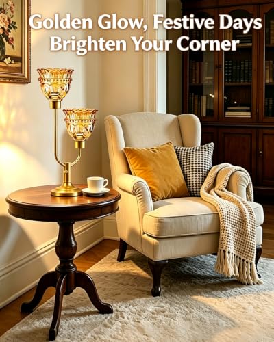 Image of Lightdot Vintage Nightstand Lamps Set of 2 Dimmable Amber Glass Table Lamp