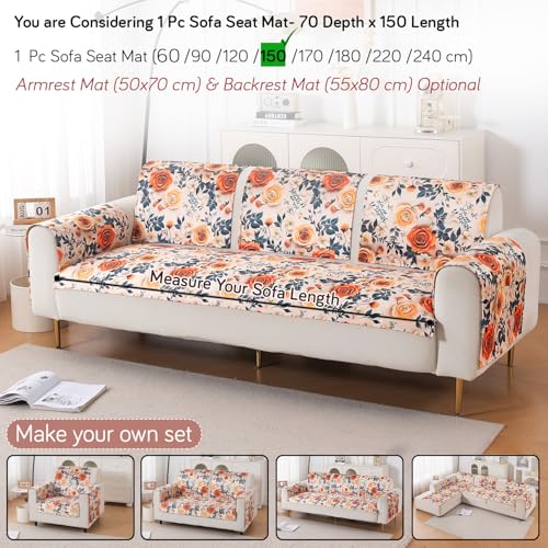 Image of HOKIPO 'Nature Muse' Premium HD Printed Holland Velvet Sofa Cover Mat for 1 /2 /3 Seater & L-Shape Sofa. Make Your Own Sofa Cover Set, Mat 70(D) x 150(L) cm, Caramel Ambrosia (IN-916-D8)