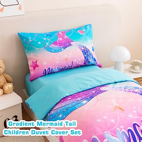 STYHO Double Duvet Cover for Girls Aqua Purple Mermaid Tail Printed Kids Bedding Set Soft Colorful Rainbow Chilren Bed Sets for All Season(Aqua Purple - Image 2