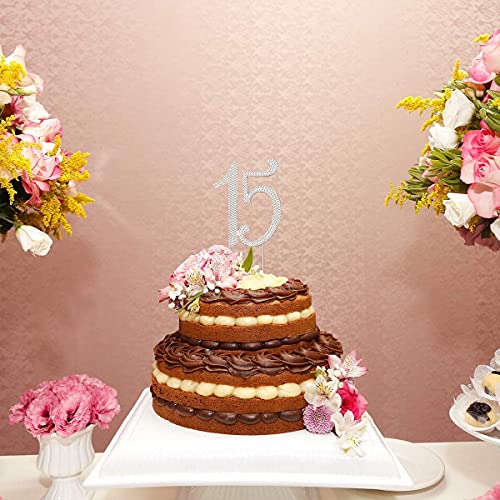 Aboofan 15 Cake Topper 15Th Birthday Or Anniversary Party Number 15 Crystal Rhinestones 15Th Cake Decoration For Happy 15Th Birthday Cake Topper Supplies (Silver) #TOP2