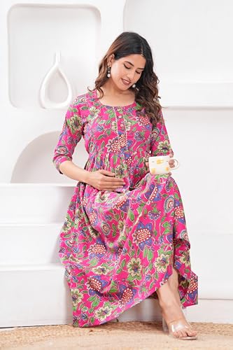 Image of JAIPURFAME Stylish Women's Pure Cotton All Over Printed Kurti Gown, Maternity Dress, and Feeding Dress - Comfortable and Elegant Maternity Wear for Women