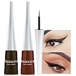 evpct 2Pcs Dark Brown Coffee Liquid Eyeliner Set Waterproof Brown Colored Eye Liners for Women Stamps Shapes for Eyes delineadores de colores para ojos delineador de ojos