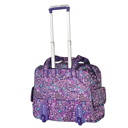 Olympia Deluxe Fashion Rolling Overnighter, Purple Paisley, One Size
