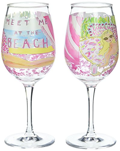 Lilly Pulitzer Acrylic Wine Glass Set, Meet Me at The Beach, Pink