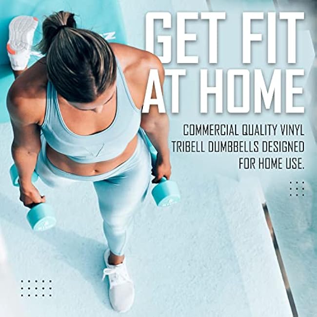 ZIVA Neoprene Tribell Dumbbell Pairs - Set of 2 Hand Weights, Non-Slip Durable Rubber Finish, No-Roll Design for Rigorous Exercise and Strength Training (Avail in 2-20 lb Pairs)