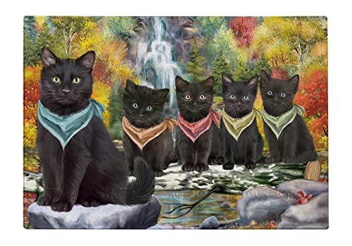 Scenic Waterfall Family Black Cat Cutting Board For Kitchen - Scratch & Stain Resistant - Designed To Stay In Place - Perfect for Chopping Meats, Vegetables - 12" x 8"
