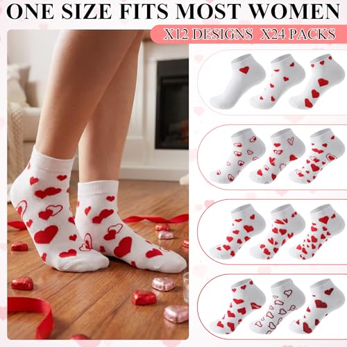 Image of Short Valentine Heart Socks for Women, Red Pink White Heart Ankle Crew Low Cut Galentines Socks Bulk for Women
