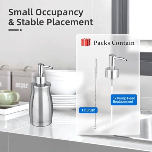 BabyElf Soap Dispenser Stainless Steel, 400ml Lotion Dispensers, Hand and Dish Soap Dispenser for Kitchen & Bathroom, Refillable Bottle with Pump - Image 6