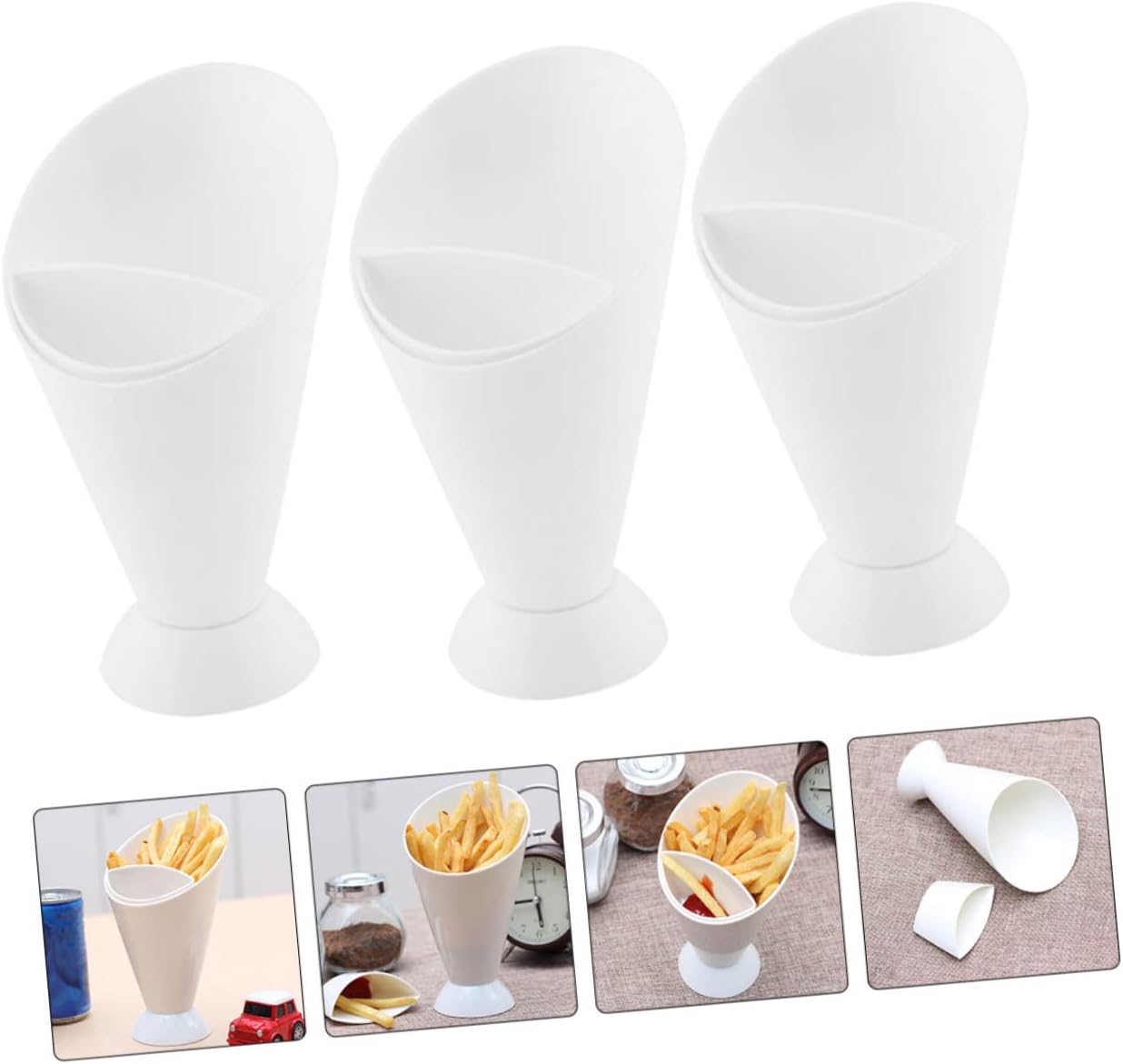 Alipis 6pcs French Fry Cup with Two Slots, PP White Holder