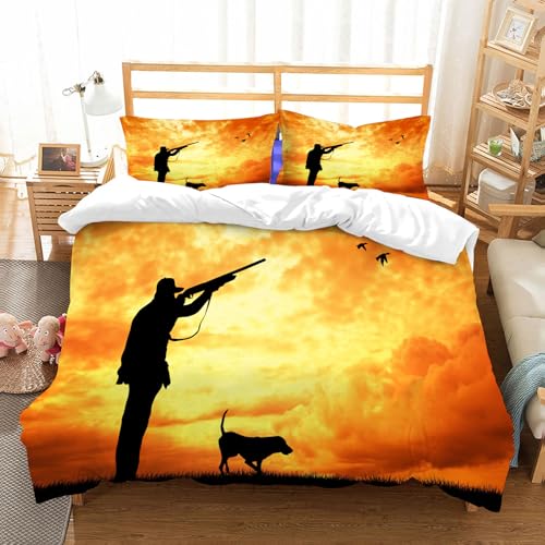NIOYNJIS Ropa de Cama. Cubierta de Gran Comodidad,Hecha de algodón 100% Suave y Delicado,Muy amigable con la Piel,Silueta de un Cazador con un Arma en Las cañas contra el Sol una emboscada,178x208cm