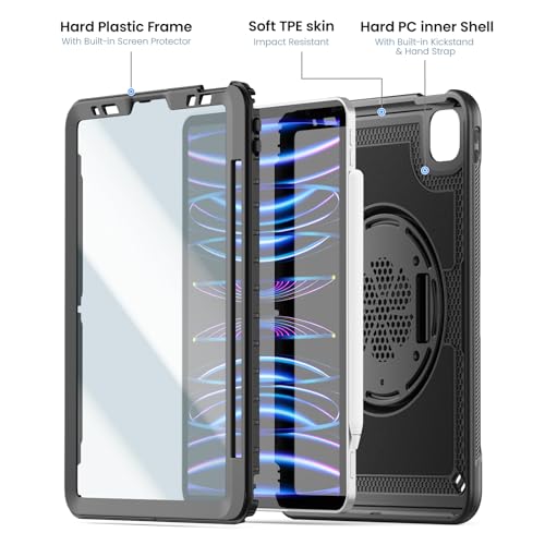 Coque iPad Pro 11 version 2022 2021 2020 2018 noire avec support et sangle - 7