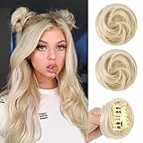 Brikabia Space Buns Hair Piece, 2PCS Mini Claw Clip in Messy Bun & Cat Ears Fake Hair Bun Extensions Wig Accessory Updo Hairpieces for Women Girls, 3.5' Wavy, Cool Blonde