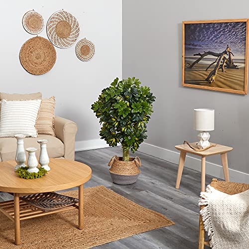 4Ft. Schefflera Artificial Tree In Boho Chic Handmade Cotton & Jute Gray Woven Planter (Real Touch) #TOP3