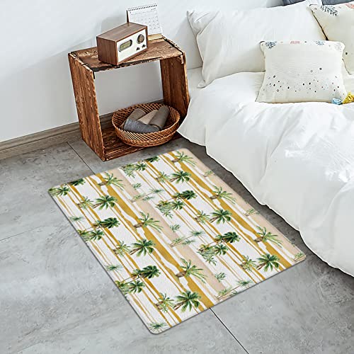 Tropical Plants Front Door Mat, Pvc Leather Door Mats Outdoor/Indoor Welcome Mat, Watercolor Brown Green Summer Botanical Palm Trees Floor Mats Non-Slip Doormat Kitchen Rugs For Entryway 20"X39" #TOP3