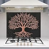Handmade Copper Kitchen Backsplash Tiles, Tree of Life with Roots Stove Splashback, Custom Copper Backsplash Panel, Handmade Copper Backsplash Tile, Indoor Outdoor Wall Decor (Black&Copper)