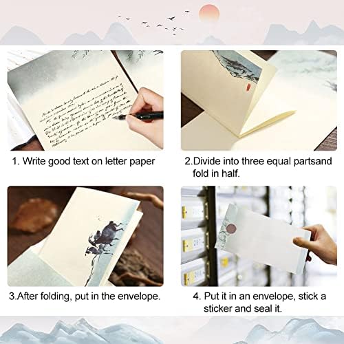 Japanese Writing Paper and Envelopes,32pcs Vintage Design Stationery Paper Chinese Retro Floral Landscape Writing Paper for Kids Student Office