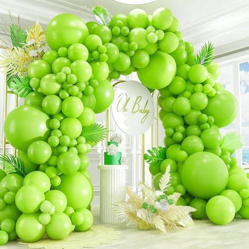 Image of 412pcs Lime Green Balloon Garland Arch Kit 18 12 10 5 Inch Different Sizes Matte Latex Balloons for Baby Shower Light Green Theme Birthday Summer Jungle Forest Party Decoration