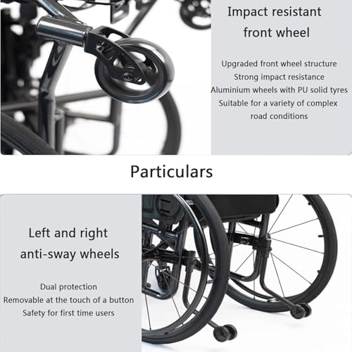Silla de ruedas deportiva todo terreno, ultraligera, plegable con reposapiés ajustable, altura del asiento y frenos de mano para adolescentes, adultos y personas mayores