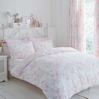 Modern Floral Design Reversible Polycotton Duvet Cover Set in Pink and White Single Bed Size