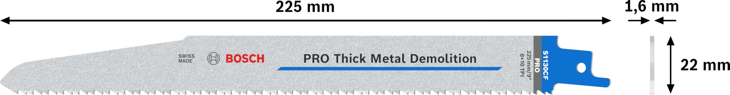 Bosch 100x PRO Thick Metal S1130CF Demolition brzeszczot do piły szablastej (do rur i profili z metalu, metali nieżelaznych, długość 225 mm, profesjonalne akcesoria piła szablasta)