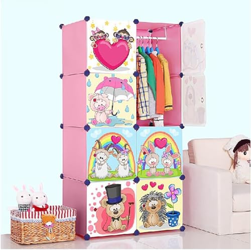 Image of Sunderlook Plastic Wardrobe for Kids Clothes - Professional Collapsible Wardrobe, Easy to Use Foldable Almirah, Plastic Cupboard for Kids for Home (Pink-HH, 8 Door)