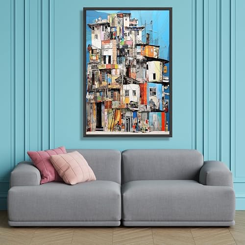 Collage urbain abstrait 60x80cm toile coloree paysage moderne