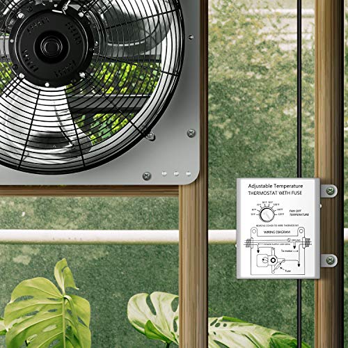 10 Inch Shutter Exhaust Fan Aluminum High Speed 1650Rpm, 820 Cfm, Silver, With Adjustable Programmable Thermostat #TOP6