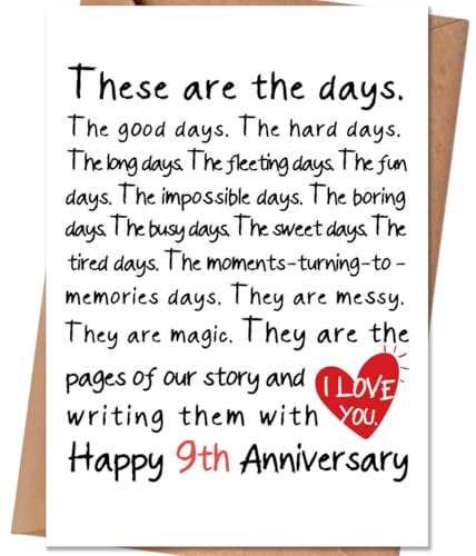 HEJOYN Romantic 9 Years Anniversary Card for Husband Wife, Happy 9th Anniversary Card Gifts for Him Her, 9th Wedding Anniversary Cards Gifts for Women Men