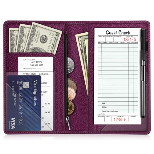 Livre de serveur Fintie violet contre la perte de monnaie et de reçus au bar