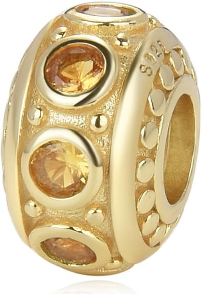 Adabele 1pc Solid Gold Plated Sterling Silver Sparkle Birthstone Charm Cubic Zirconia CZ Diamond Bead Compatible with Pandora All Personalized Women Charm Jewelry Making