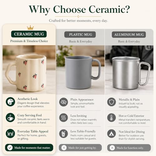 Image of The Earth Store Cream Grapes Coffee Mug - 300ML Ceramic Coffee Mugs Set of 6 | Microwave & Dishwasher Safe Mugs for Gift | Home | Office | Restaurant | Daily Use