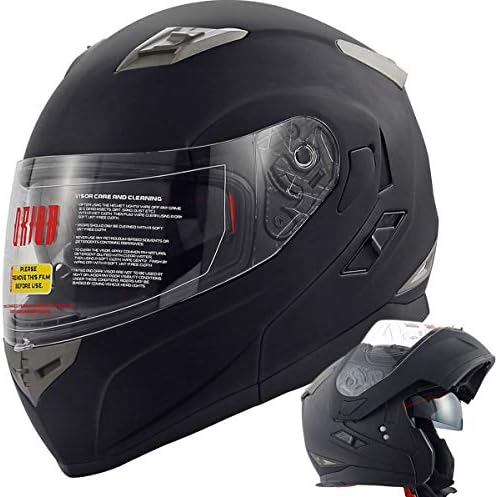 Orion Voyager Modular Flip-up Street Bike Cruiser Motorcycle Helmets with Drop-Down Inner Sun Shield DOT (L, Matte Black)