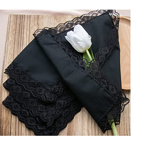 Cocousm Ladies Handkerchiefs With Lace Pure Cotton Womens Hankies Black 3Pcs #TOP6