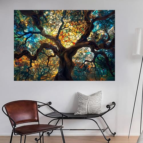 Tableau arbre de vie abstrait 50x70cm encadré pour décoration murale - 4