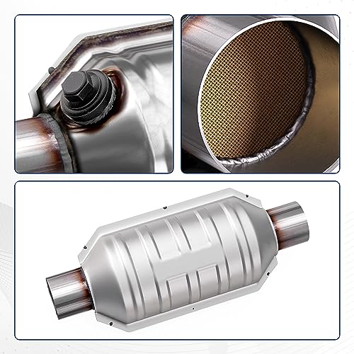 ASOPARTS 2.25" Universal Catalytic Converter, 2.25" Inlet/Outle Cat Converter with Heat Shield and O2 Port